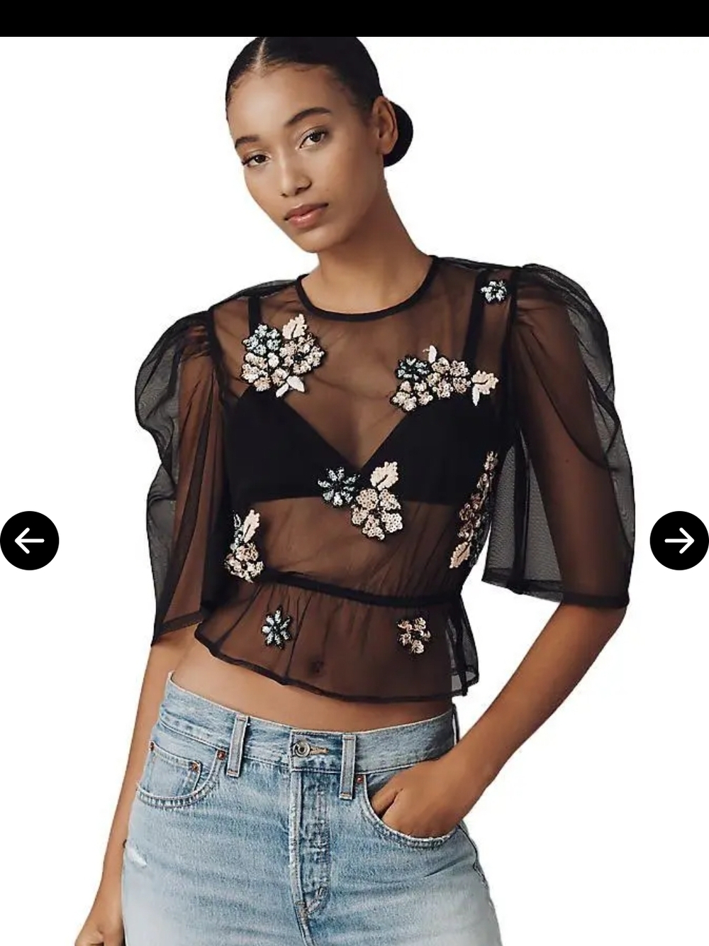 By Anthropologie Embellished Sheer Mesh Top NWT